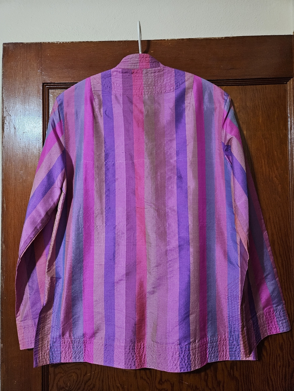 Fabulous Things Colorful Striped Hand Woven 100% Thai Silk Jacket Coat Size S - Picture 8 of 13
